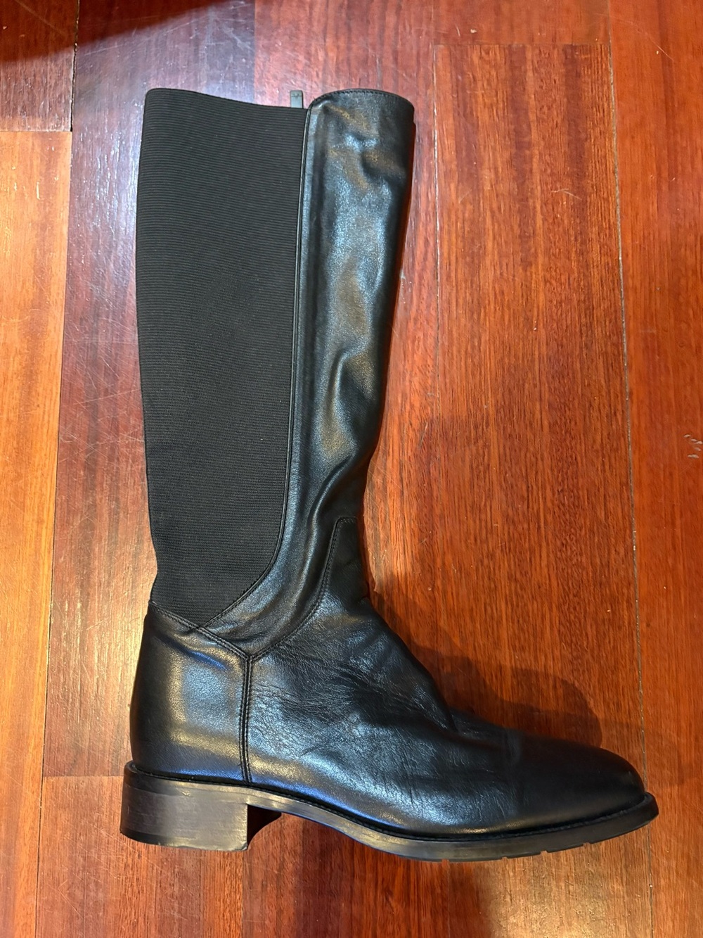 Aquatalia Neda Black Leather Knee-High Women’s Riding Boot with Stretch Panel